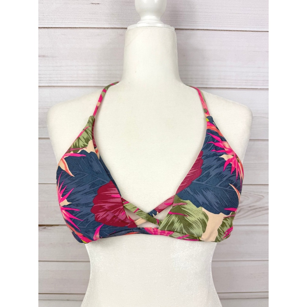 Tori Praver Tropical Floral Print Halter Bikini Top Women's Size M